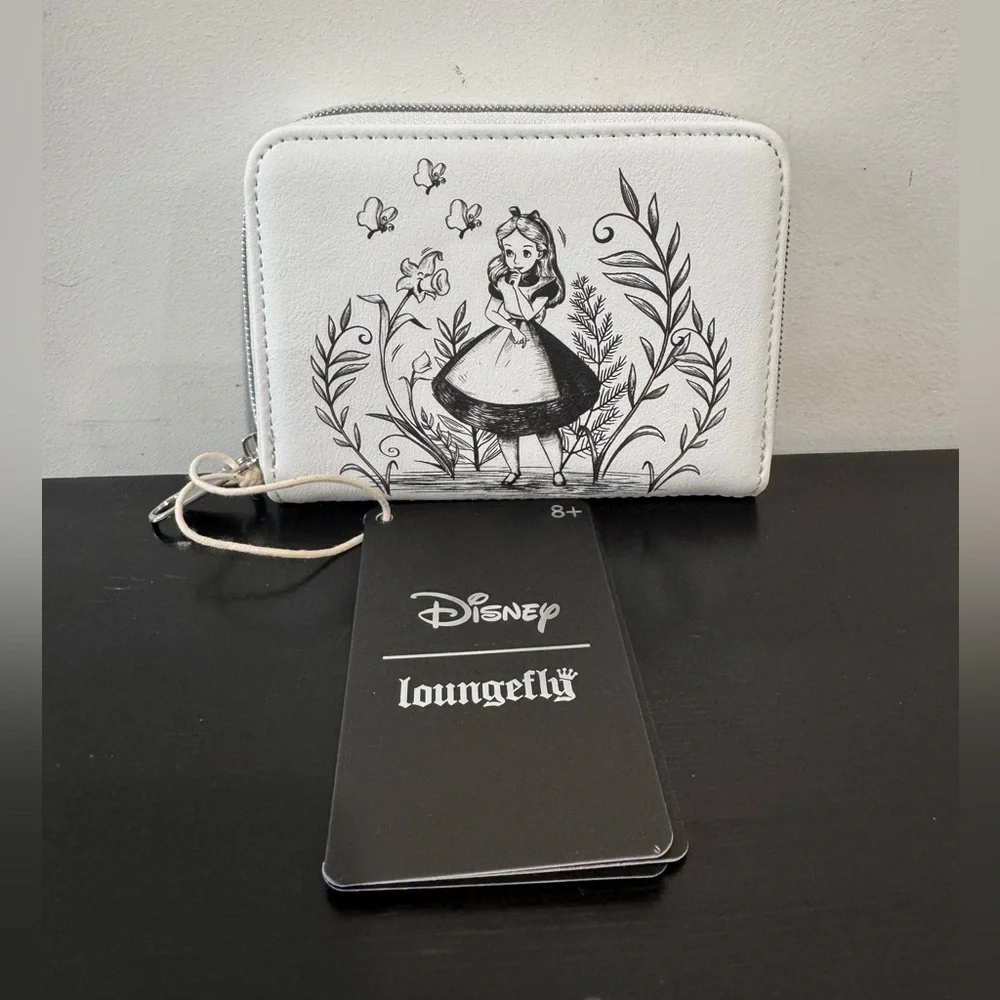 Loungefly Disney Alice In Wonderland Black & White Floral Mini Zipper Wallet
